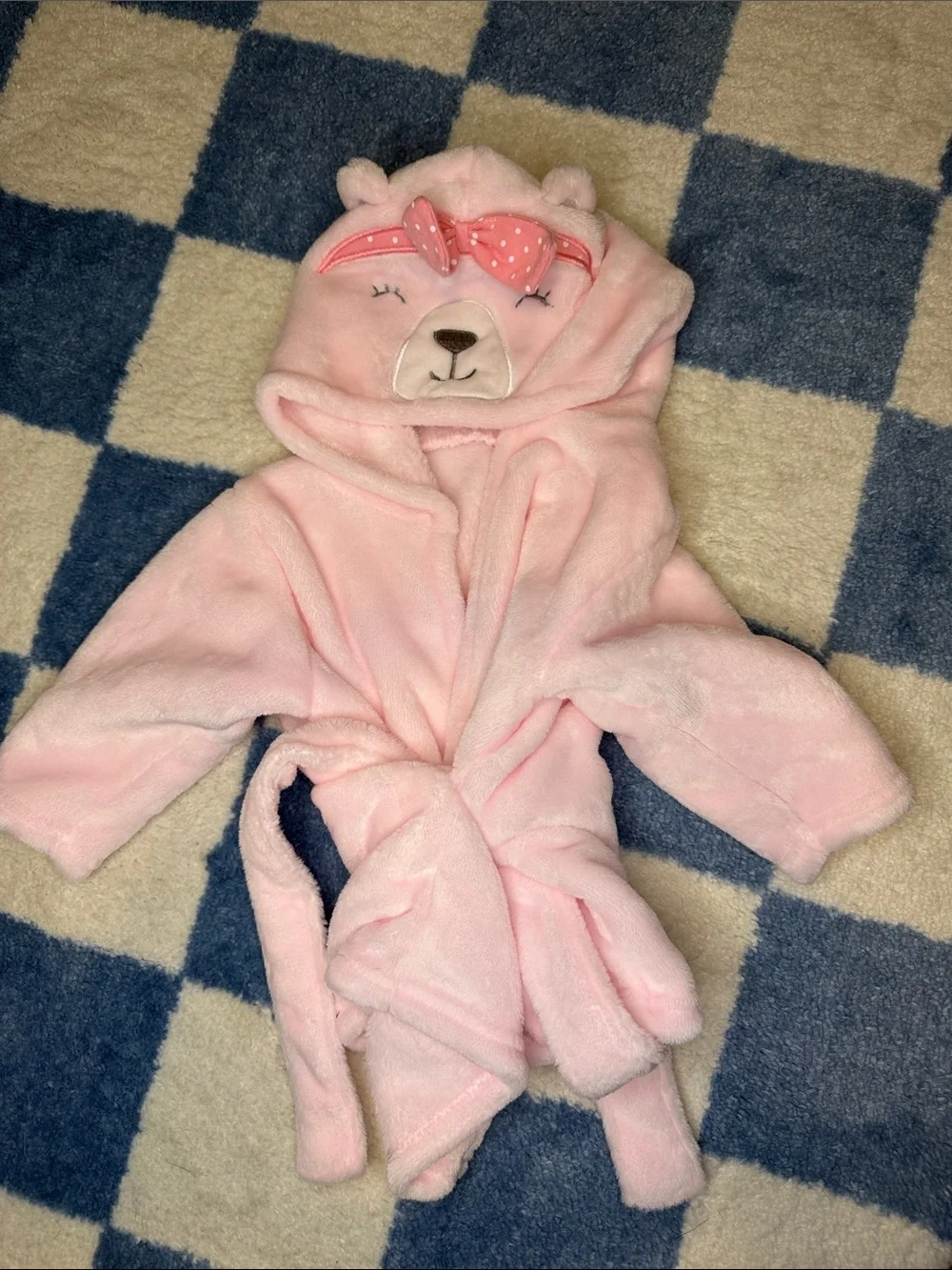 Pink Bear Hooded Baby Girl Robe